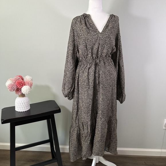 A New Day Leopard Print Balloon Sleeve Tie Waist Dress XXL Maxi NWT - Picture 2 of 10